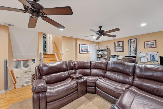 20 Skipper Dr, West Islip, NY 11795 - living area with a ceiling fan, light wood-type flooring, recessed lighting, and stairs