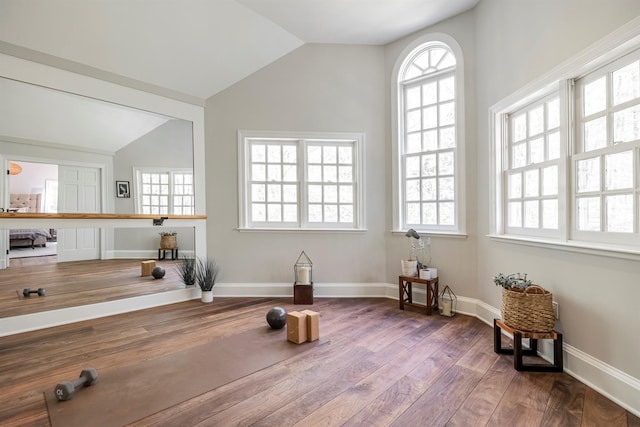 8 Lost Pond Ln, North Salem, NY 10560 - workout room with plenty of natural light, wood finished floors, and lofted ceiling