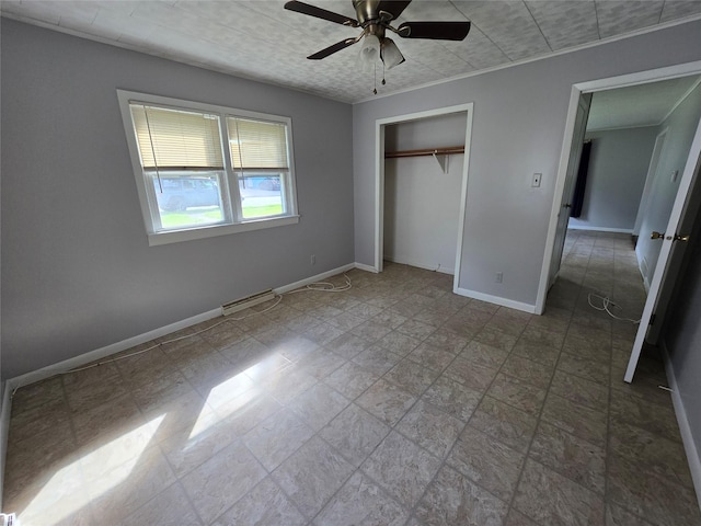73 Barcelow St, Port Jervis, NY 12771 - unfurnished bedroom featuring a closet, baseboards, and ceiling fan