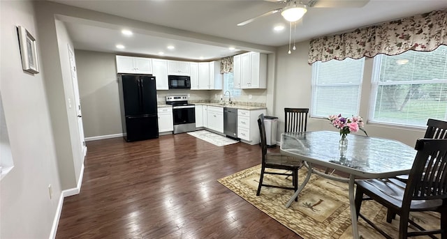 674 Sackett Lake Rd, Monticello, NY 12701 - kitchen with black appliances, ceiling fan, light countertops, a sink, and recessed lighting