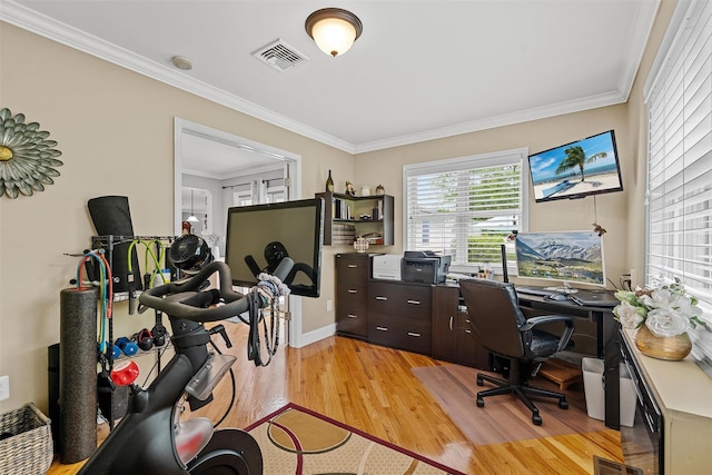 7 Lincoln Dr, Washingtonville, NY 10992 - home office featuring light wood-style flooring, ornamental molding, and baseboards