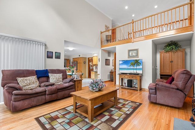 50 Stallion Trl, Brewster, NY 10509 - living area with a towering ceiling, light wood finished floors, and recessed lighting