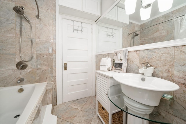 11 Bridge St, Suffern, NY 10901 - full bathroom with tiled shower / bath combo and tile walls