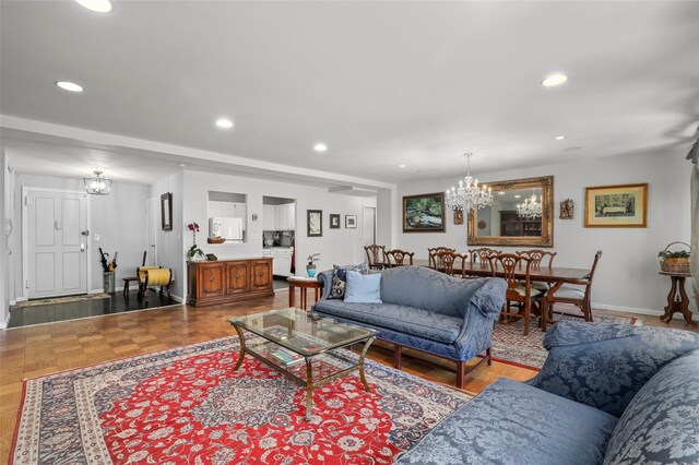 25 Lake St Unit 7K & 7L, White Plains, NY 10603 - living room with a chandelier, recessed lighting, and baseboards