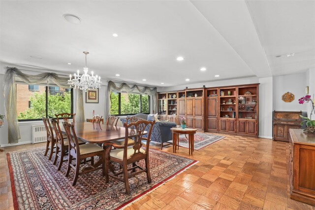 25 Lake St Unit 7K & 7L, White Plains, NY 10603 - dining area featuring recessed lighting, radiator heating unit, a chandelier, and baseboards