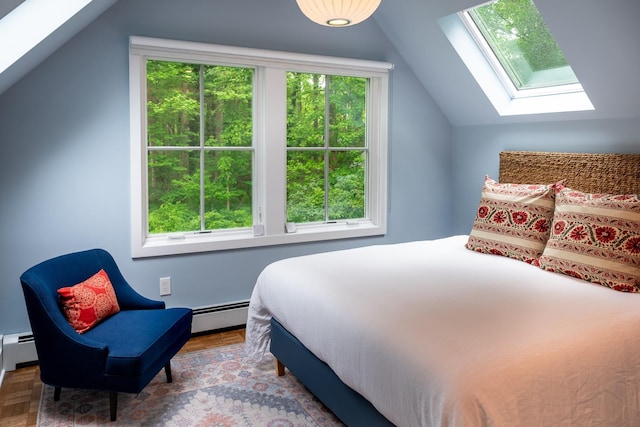 149 Washington Spring Rd, Palisades, NY 10964 - bedroom with a skylight, multiple windows, vaulted ceiling, and baseboard heating