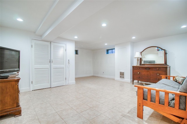 102 Barbara St, Staten Island, NY 10306 - bedroom featuring recessed lighting, light tile patterned floors, a closet, and baseboards