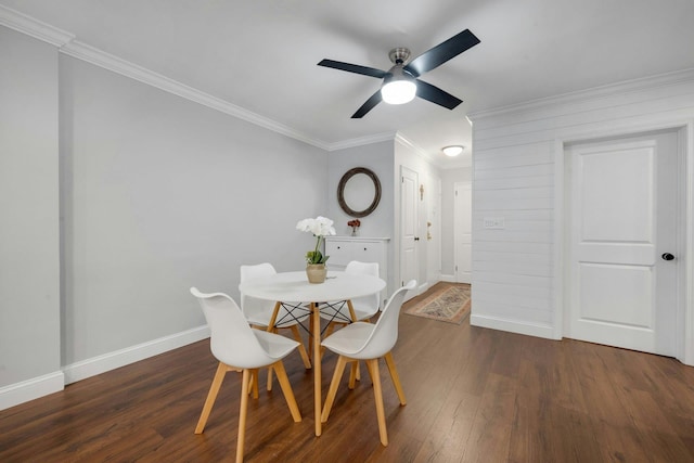 1 Vincent Rd Unit 2B, Bronxville, NY 10708 - dining area with crown molding, dark wood-style flooring, baseboards, and a ceiling fan