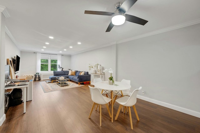 1 Vincent Rd Unit 2B, Bronxville, NY 10708 - dining room featuring crown molding, wood finished floors, recessed lighting, baseboards, and a ceiling fan