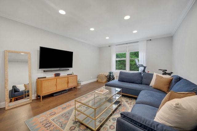 1 Vincent Rd Unit 2B, Bronxville, NY 10708 - living area featuring crown molding, recessed lighting, baseboards, and wood finished floors