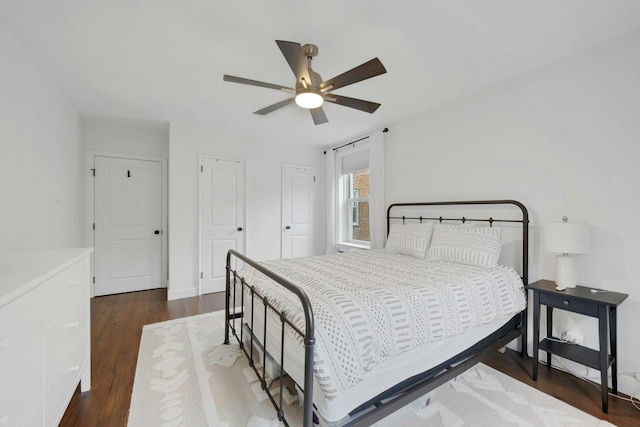 1 Vincent Rd Unit 2B, Bronxville, NY 10708 - bedroom with dark wood-style floors and a ceiling fan