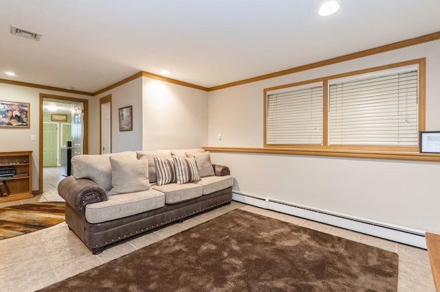 18 Norwood Pl, Nanuet, NY 10954 - living area with baseboard heating, crown molding, tile patterned flooring, and recessed lighting