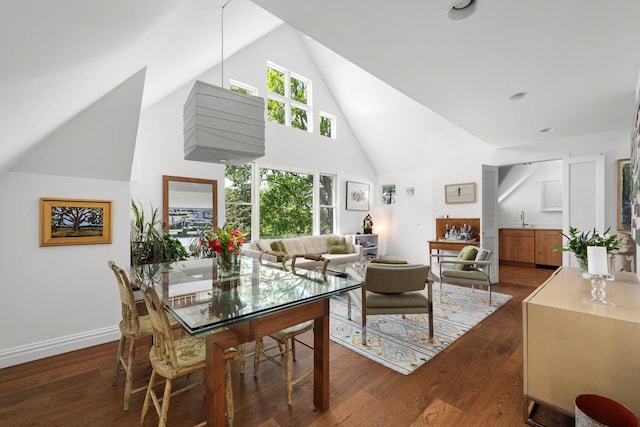 38 Oliphant Ave Unit 6, Dobbs Ferry, NY 10522 - dining space featuring high vaulted ceiling, wood finished floors, and baseboards
