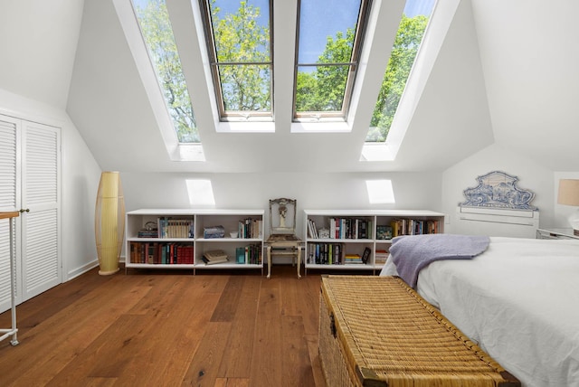 38 Oliphant Ave Unit 6, Dobbs Ferry, NY 10522 - bedroom featuring a skylight, hardwood / wood-style flooring, and vaulted ceiling