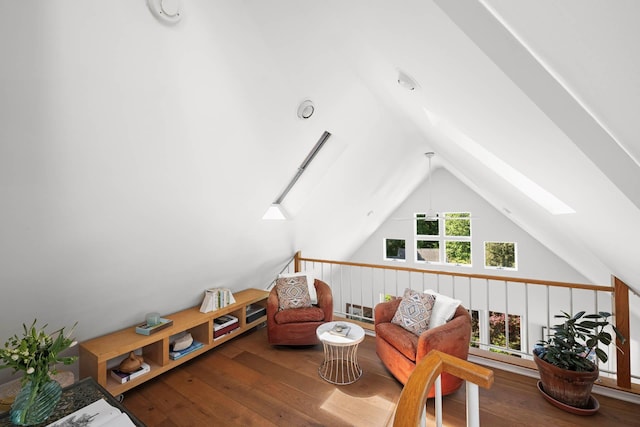 38 Oliphant Ave Unit 6, Dobbs Ferry, NY 10522 - sitting room with a skylight, vaulted ceiling, and hardwood / wood-style flooring
