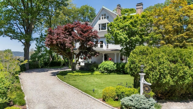 38 Oliphant Ave Unit 6, Dobbs Ferry, NY 10522 - view of front facade featuring a front yard, driveway, and a chimney
