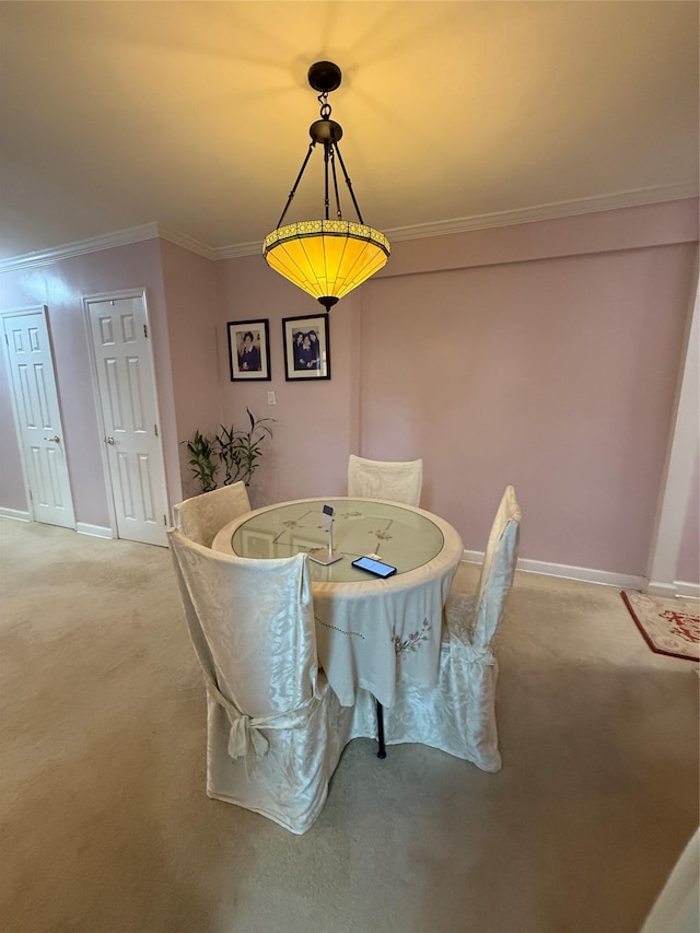 215-19 48th Ave Unit 2C, Bayside, NY 11364 - dining area featuring light carpet, ornamental molding, and baseboards