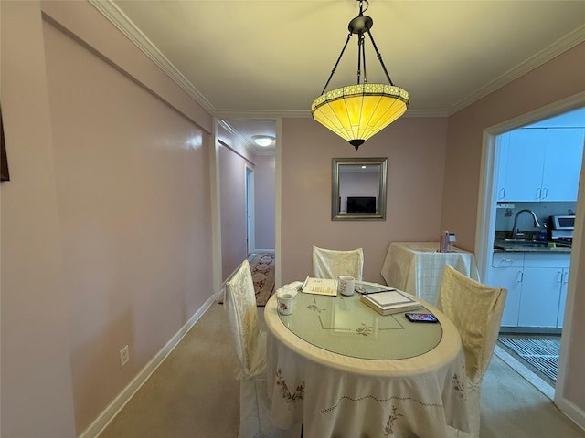 215-19 48th Ave Unit 2C, Bayside, NY 11364 - dining area featuring crown molding, baseboards, and carpet flooring