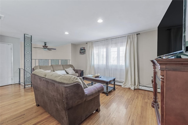 654 Long Island Ave, Deer Park, NY 11729 - living room with light wood finished floors, a ceiling fan, and recessed lighting