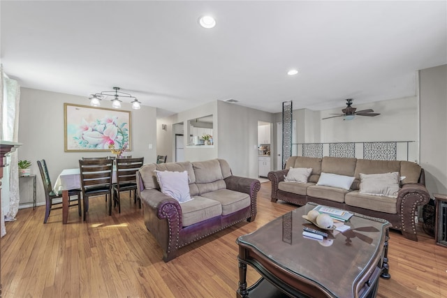 654 Long Island Ave, Deer Park, NY 11729 - living area with light wood-style floors, a ceiling fan, and recessed lighting