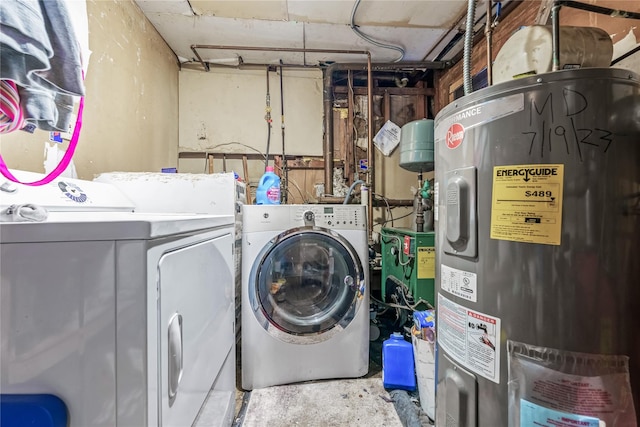 654 Long Island Ave, Deer Park, NY 11729 - laundry room featuring water heater and washing machine and clothes dryer