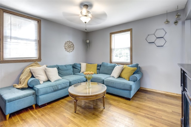 1547 Lincoln Blvd, Bay Shore, NY 11706 - living room featuring light wood-type flooring, a ceiling fan, and baseboards