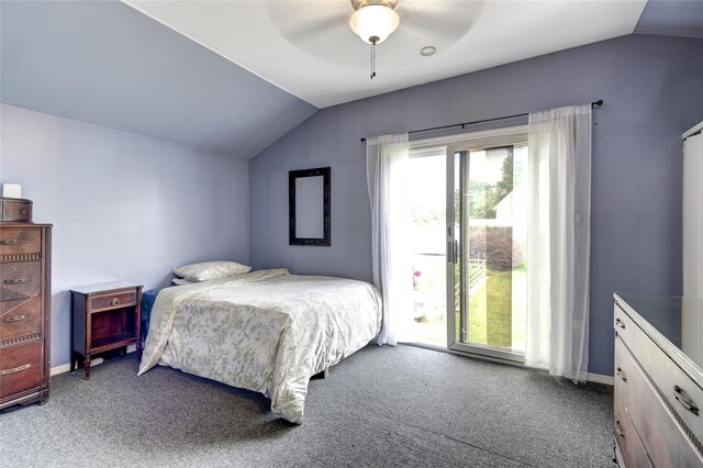 1547 Lincoln Blvd, Bay Shore, NY 11706 - carpeted bedroom with vaulted ceiling, a ceiling fan, baseboards, and access to exterior