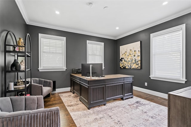 178 High Farms Rd, Old Brookville, NY 11545 - office featuring ornamental molding, wood finished floors, and recessed lighting