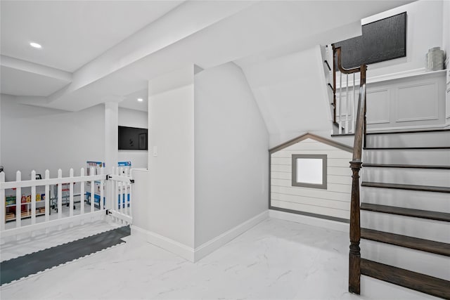178 High Farms Rd, Old Brookville, NY 11545 - staircase with marble tiled flooring and recessed lighting