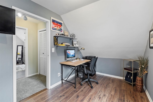 10 Mcbride Ave, White Plains, NY 10603 - office area with vaulted ceiling, wood finished floors, and baseboards