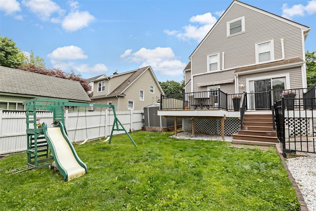 10 Mcbride Ave, White Plains, NY 10603 - rear view of house featuring a playground and a wooden deck