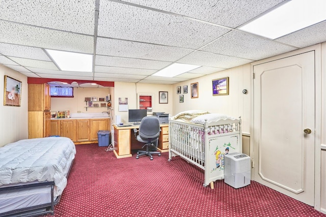 10 Glenbrook Rd, Monsey, NY 10952 - bedroom with dark carpet, an office area, and a paneled ceiling