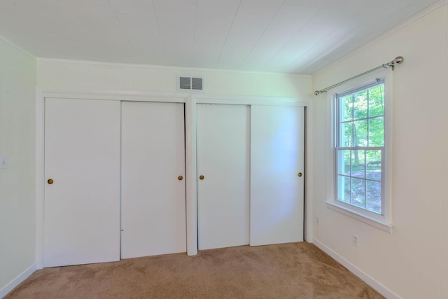 6 Knolls Rd, Poughkeepsie, NY 12601 - unfurnished bedroom featuring crown molding, multiple closets, and light carpet
