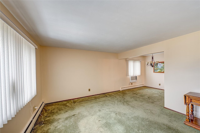 50 W Hampton Rd, Lindenhurst, NY 11747 - unfurnished room featuring a chandelier, a baseboard radiator, and carpet floors