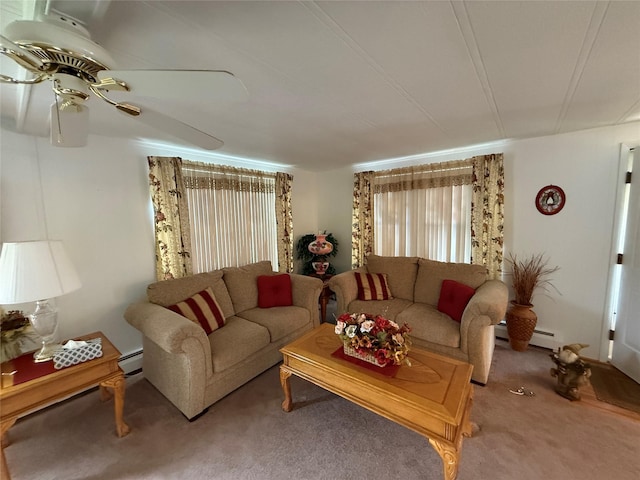 305 Brittany Ter Unit 305, Rock Tavern, NY 12575 - living area featuring ceiling fan, carpet floors, and baseboard heating