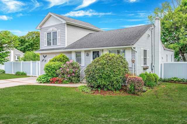 56 15th St, West Babylon, NY 11704 - traditional-style home featuring a chimney, a shingled roof, and driveway