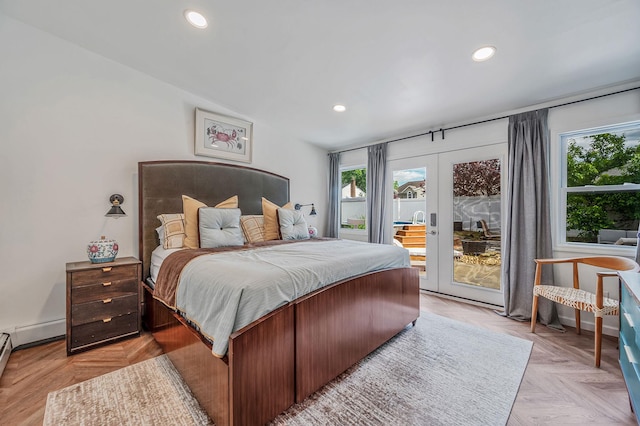 56 15th St, West Babylon, NY 11704 - bedroom with access to exterior, multiple windows, french doors, and recessed lighting