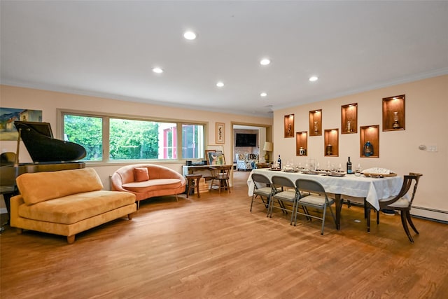 1608 Union Ave Unit 1608, Hewlett, NY 11557 - dining area featuring recessed lighting, crown molding, light wood-type flooring, and bar
