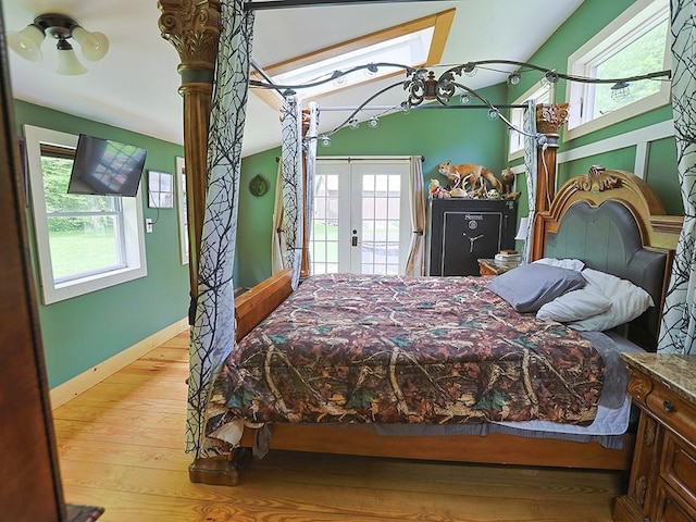 120 Spring Glen Rd, Mountain Dale, NY 12763 - bedroom featuring french doors, access to outside, hardwood / wood-style flooring, and lofted ceiling