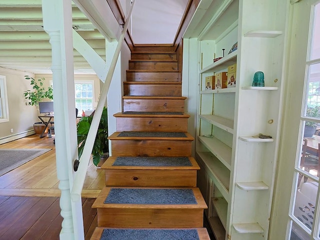 120 Spring Glen Rd, Mountain Dale, NY 12763 - staircase with healthy amount of natural light, wood-type flooring, and baseboard heating