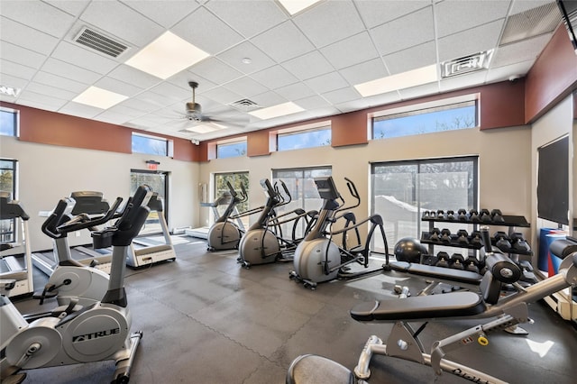 100 Daly Blvd Unit 2605, Oceanside, NY 11572 - gym featuring a paneled ceiling and a ceiling fan