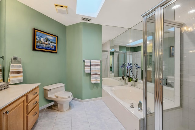 19 Hampshire Ct, Holbrook, NY 11741 - full bathroom with baseboards, toilet, a stall shower, vanity, and tile patterned flooring
