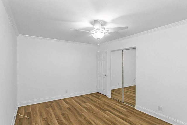 78-07 Springfield Blvd Unit B, Bayside, NY 11364 - unfurnished bedroom with ornamental molding, wood finished floors, a closet, and a ceiling fan