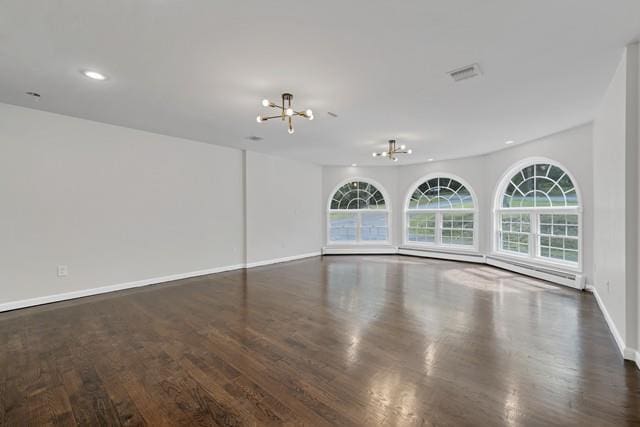 65 Old Cahoonzie Rd, Sparrowbush, NY 12780 - unfurnished living room featuring a chandelier, wood finished floors, baseboards, and recessed lighting