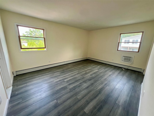 35 Thomas St, Coram, NY 11727 - unfurnished room with a wall mounted air conditioner and dark wood finished floors
