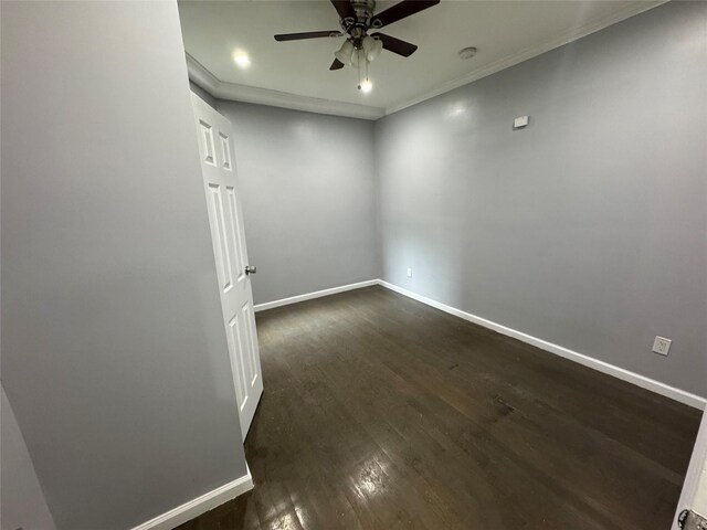 579 Van Siclen Ave, Brooklyn, NY 11207 - unfurnished room featuring a ceiling fan, dark wood-style flooring, baseboards, ornamental molding, and a smoke detector