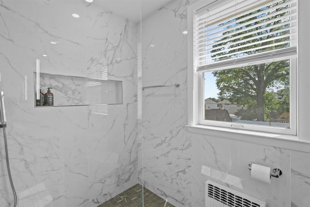 269 Hayward St, Yonkers, NY 10704 - bathroom featuring a marble finish shower and radiator
