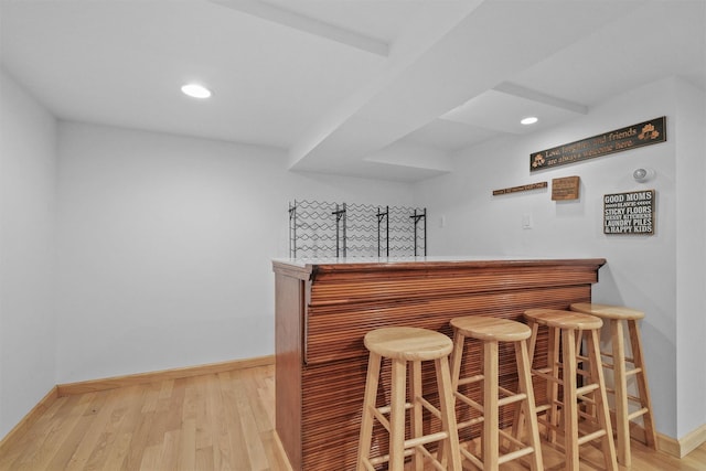 269 Hayward St, Yonkers, NY 10704 - indoor dry bar with baseboards, light wood finished floors, and recessed lighting