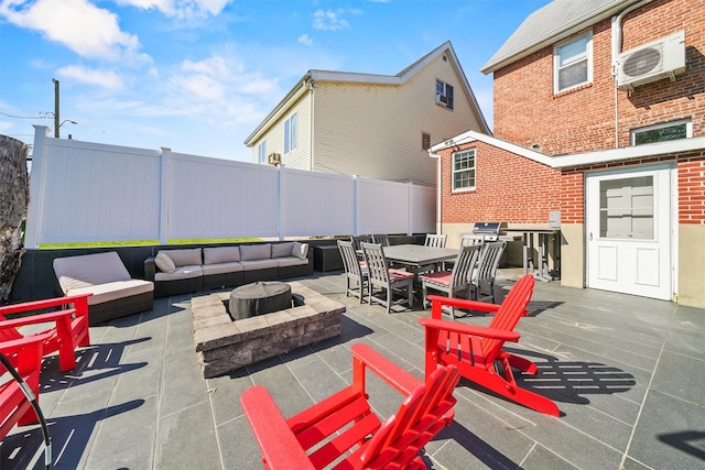 269 Hayward St, Yonkers, NY 10704 - view of patio featuring an outdoor living space with a fire pit, ac unit, and outdoor dining space