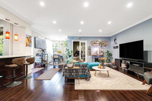 67-66 108th St Unit A32, Forest Hills, NY 11375 - living room with crown molding, recessed lighting, and hardwood / wood-style floors